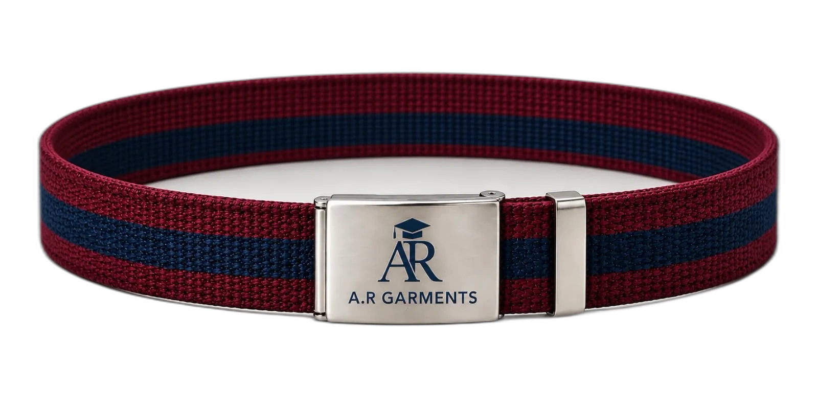 Burgundy and navy striped belt