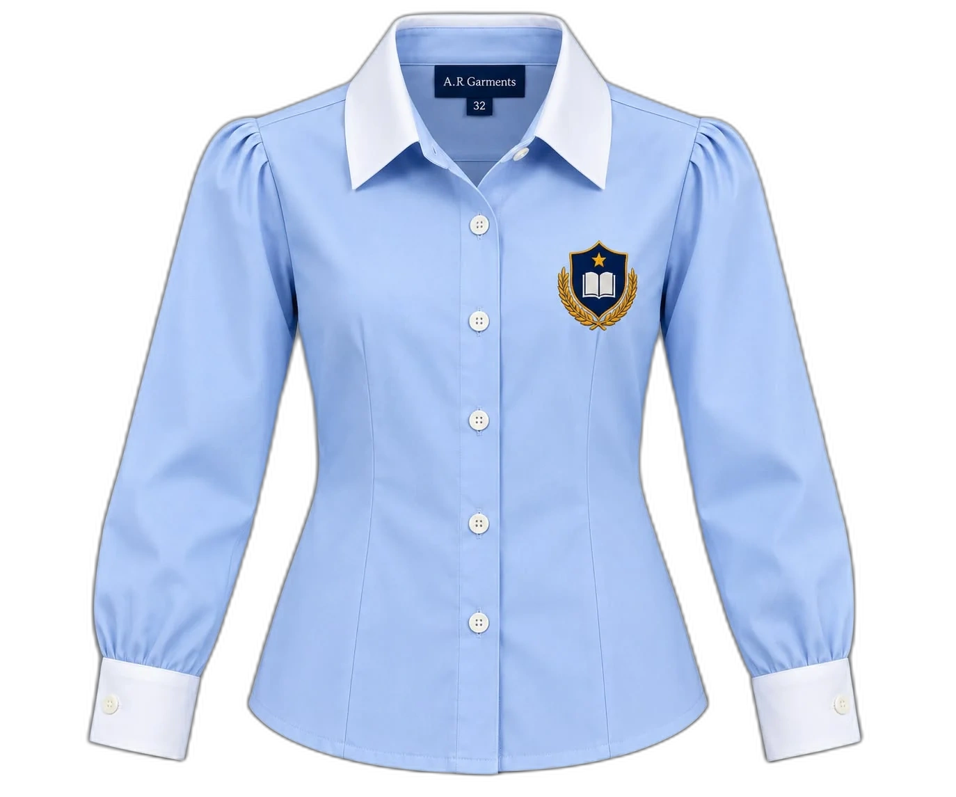 Blue blouse · direct chest embroidery and cuff detail