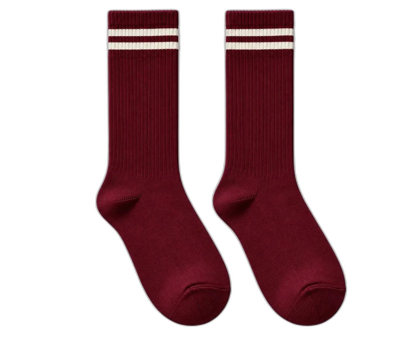 Burgundy knee-high socks with cream bands
