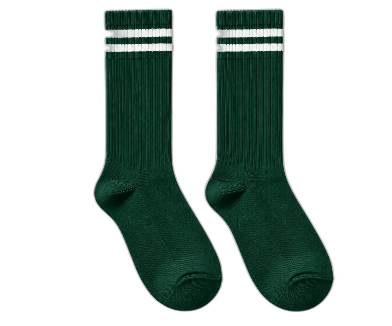 Bottle-green crew socks with white bands