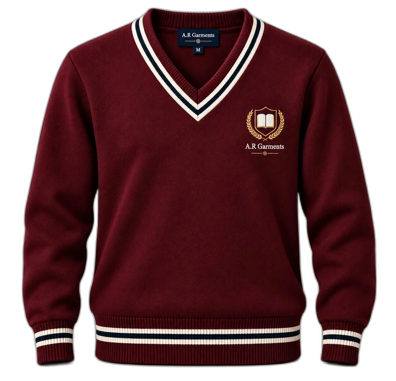 Burgundy V-neck full-sleeve school sweater